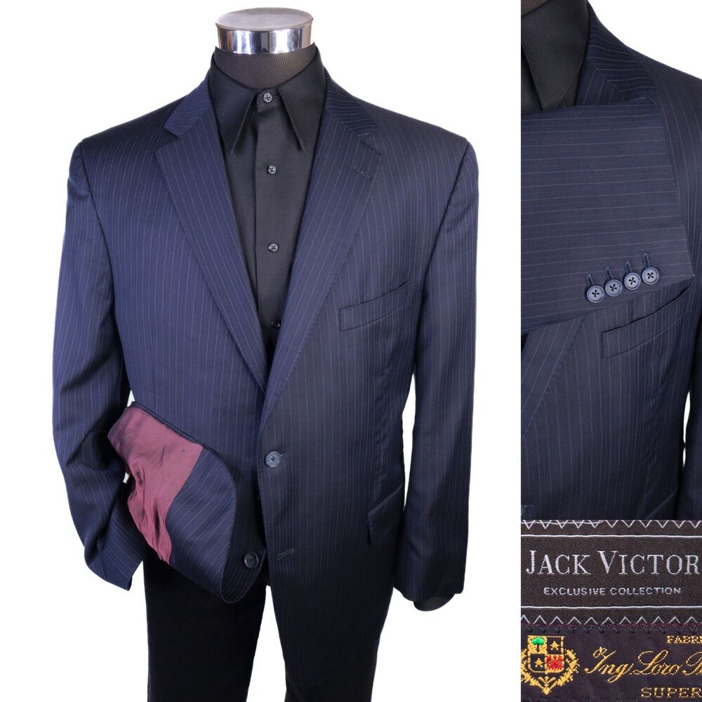 Jack Victor x LORO PIANA Super 130's Wool Blazer Sport Coat Sz 45R Blue Jacket